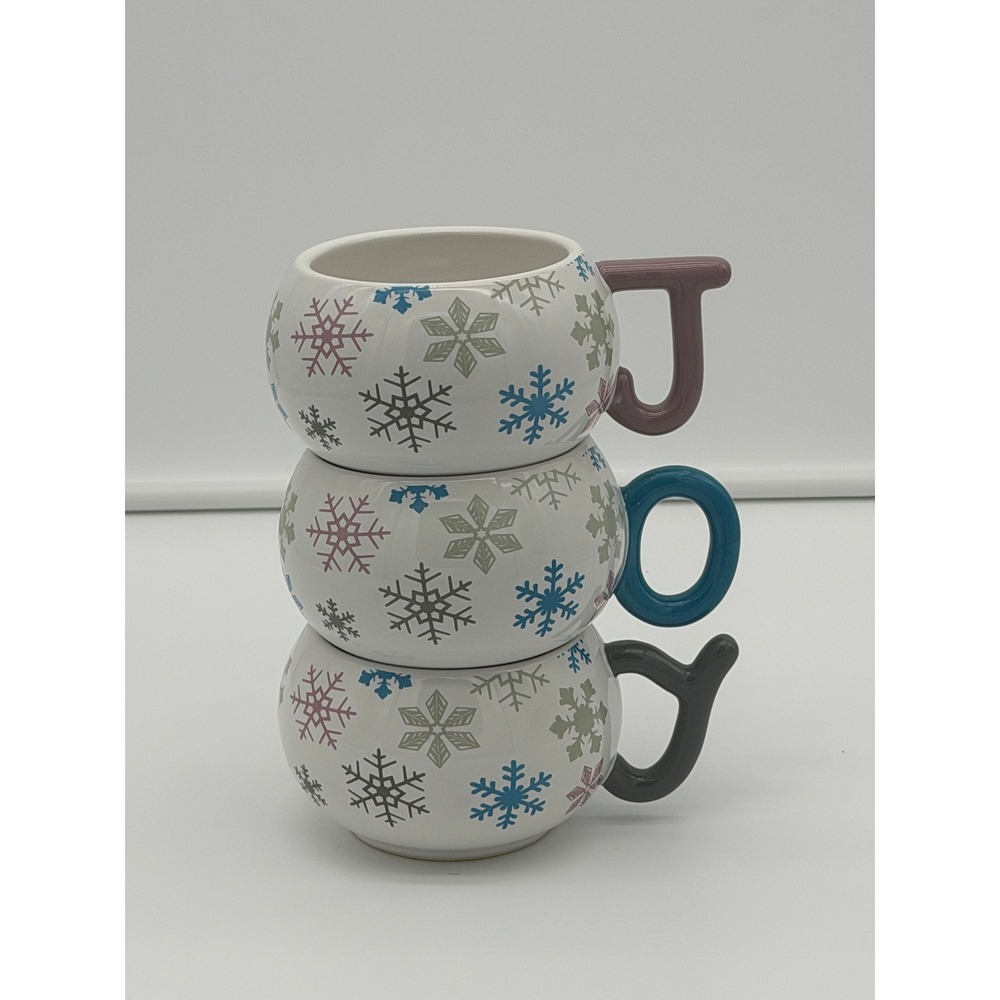 Temp-tations by Tara Snowflake JOY Ceramic Mug Set 14oz Holiday Coffee Cups 3pc